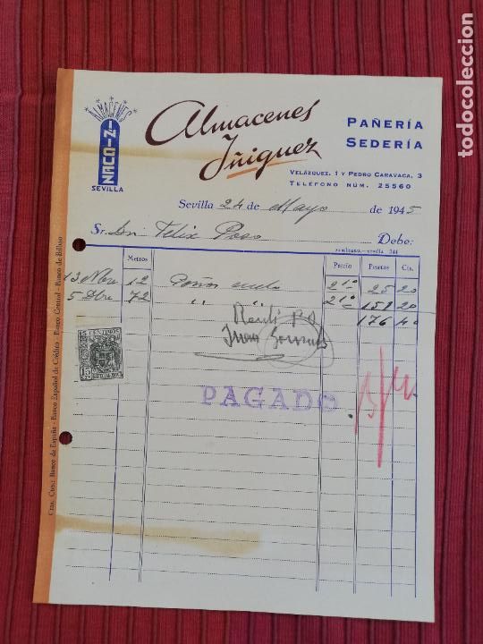 Facturas antiguas: FACTURA. PA&Ntilde;ERIA-SEDERIA. ALMACENES I&Ntilde;IGUEZ. SEVILLA, 1945.
