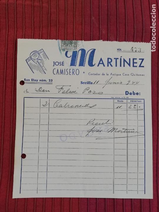 Facturas antiguas: FACTURA. CAMISERO. JOSE MARTINEZ. SEVILLA, 1944.