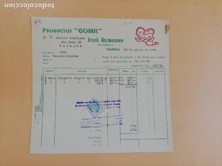Factures anciennes: FACTURA. PRODUCTOS GOMIL. JOSE ALMENAR. VALENCIA, 1946.