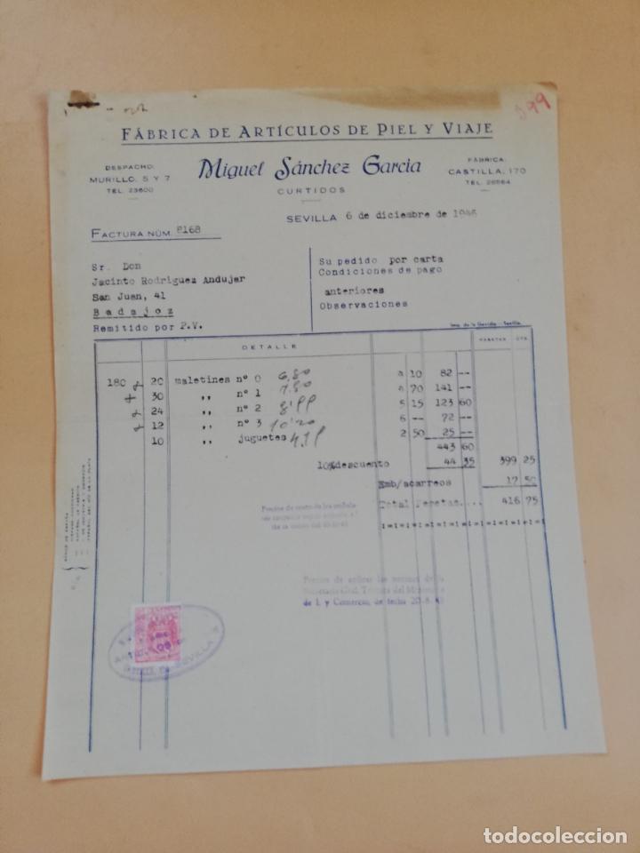 Factures anciennes: FACTURA. FABRICA DE ARTICULOS DE PIEL Y VIAJE. MIGUEL SANCHEZ GARCIA. SEVILLA, 1946.