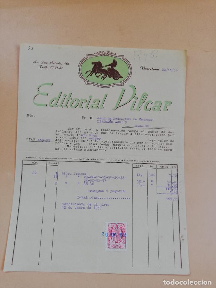 Factures anciennes: FACTURA. EDITORIAL VILCAR. BARCELONA, 1956.