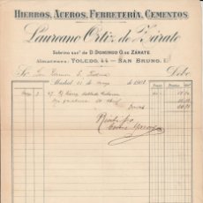 Facturas antiguas: FACTURA COMERCIAL DE FERRETERÍA LAUREANO ORTIZ DE ZÁRATE EN MADRID - 1903