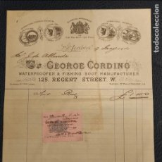 Facturas antiguas: GEORGE CORDING - WATERPROOFER & FISHING BOOT - LONDON 1906 - 24X20