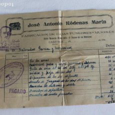Facturas antiguas: JOSE ANTONIO RODENAS FABRICACION DE CAJAS FUNEBRES Y MUEBLES CARAVACA