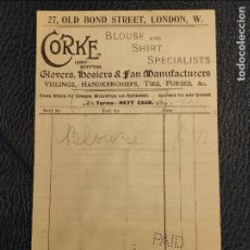 Facturas antiguas: CORKE LTD - BLOUSE AND SHIRT SPECIALISTS - LONDON 1906 - 19X12