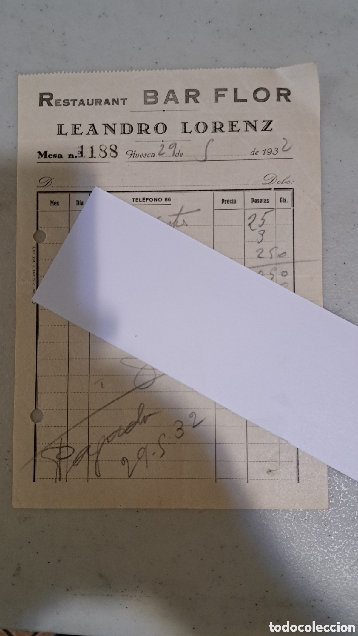 Facturas antiguas: bar flor huesca Leandro lorenz 1932 - Foto 1