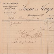 Facturas antiguas: FACTURA DE JUAN MOYA EN CALLE CLARÍS DE BARCELONA - 1899