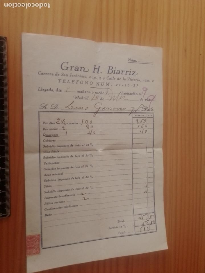 Facturas antiguas: Madrid. Gran Hotel Biarritz 1949 - Foto 1