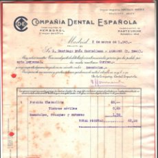 Facturas antiguas: 1945. COMPAÑIA DENTAL ESPAÑOLA (MADRID). ANTIGUA FACTURA CON SELLO FISCAL.