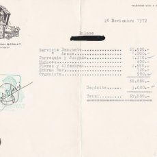 Facturas antiguas: HOTEL SAN BERNAT -MONTSENY - FACTURA ENLACE MATRIMONIAL -20.11.1972 - 224X165MM - RELAIS DE CAMPAGNE