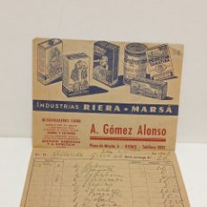 Facturas antiguas: INDUSTRIAS RIERA - MARSÁ. ULTRAMARINOS FINOS. A. GÓMEZ ALONSO. BILBAO 1953. ALLENDE DEBE