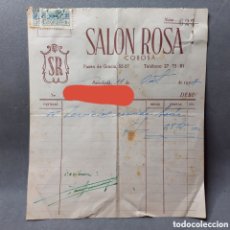 Facturas antiguas: FACTURA DE PAGO BODA 55 COMENSALES. SALÓN ROSA - COBOSA - BARCELONA, PASEO DE GRACIA. AÑO 1957.