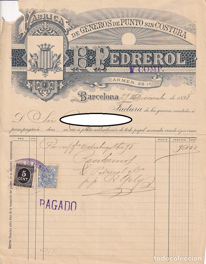 factura 1898 - bonita cabecera / fábrica de gén - Comprar Faturas