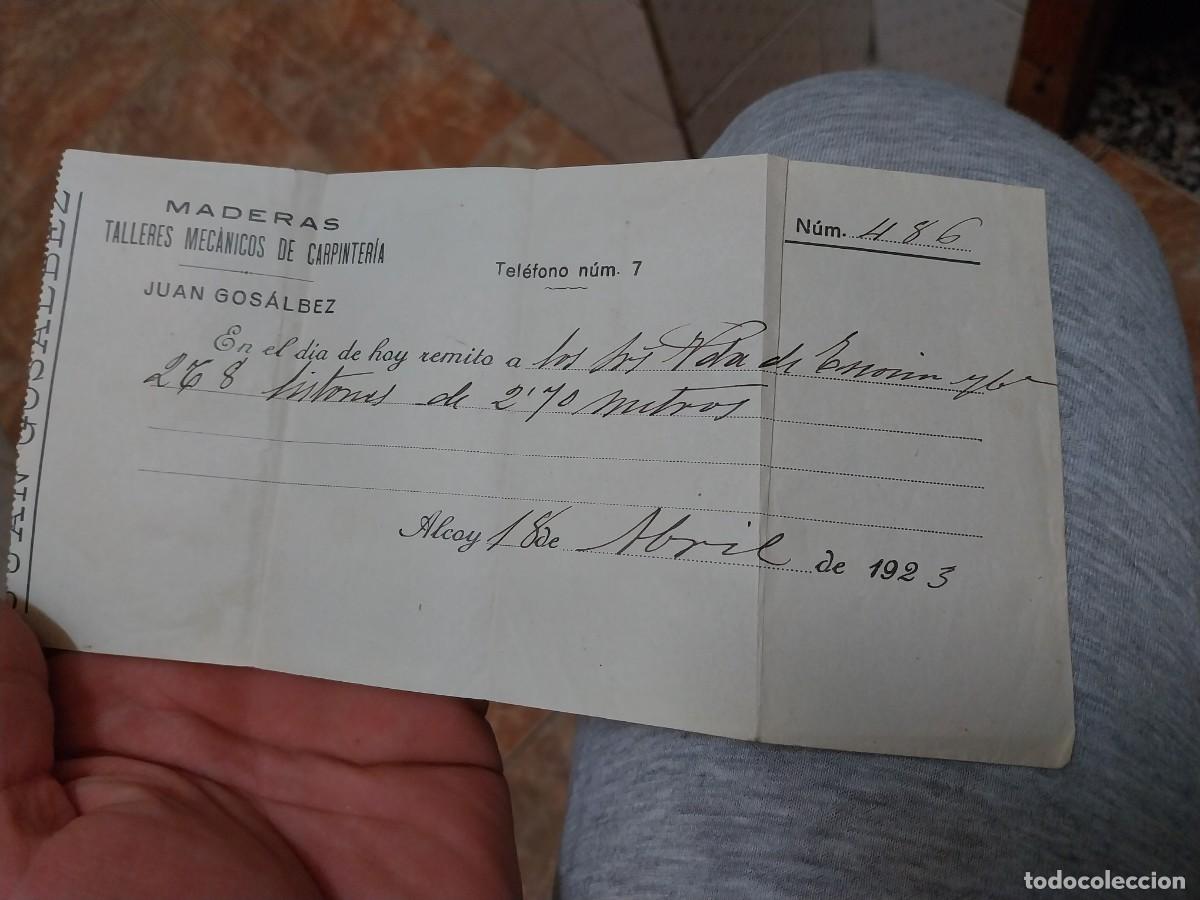 Facturas antiguas: Antiguo recibo o factura maderas talleres mecánicos de carpintería Juan Gosalbez 18 de Abril de 1923