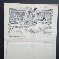 Facturas antiguas: SOCIEDAD BILBAINA DE ARTES GRÁFICAS. BILBAO 1908. NOTA DE ENTREGA