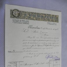 Facturas antiguas: ANTIGUA FACTURA F. RIERA FELIU. LITOGRAFÍA. BARCELONA AÑO 1912 (00017)