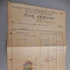 Facturas antiguas: ANTIGUA FACTURA JUAN AMMANN. CUERNO ARTIFICIAL. BARCELONA AÑO 1925 (00023)