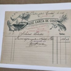 Facturas antiguas: FACTURA JOSÉ GARCÍA DE COSIO. ABASTECEDOR VAPORES CÍA TRASATLÁNTICA. CÁDIZ 1911.