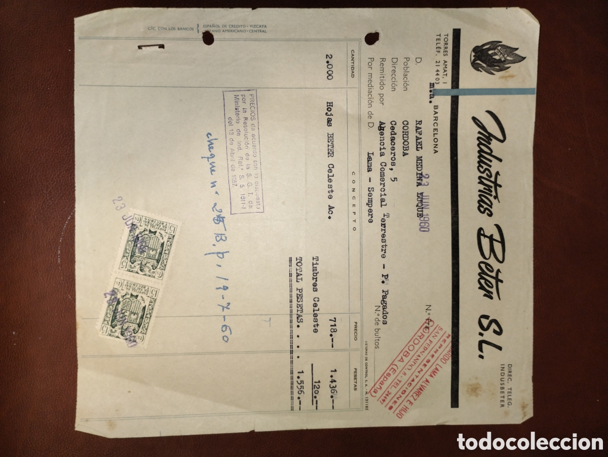 Facturas antiguas: LOTE 2 FACTURAS INDUSTRIAS BETER - Foto 2