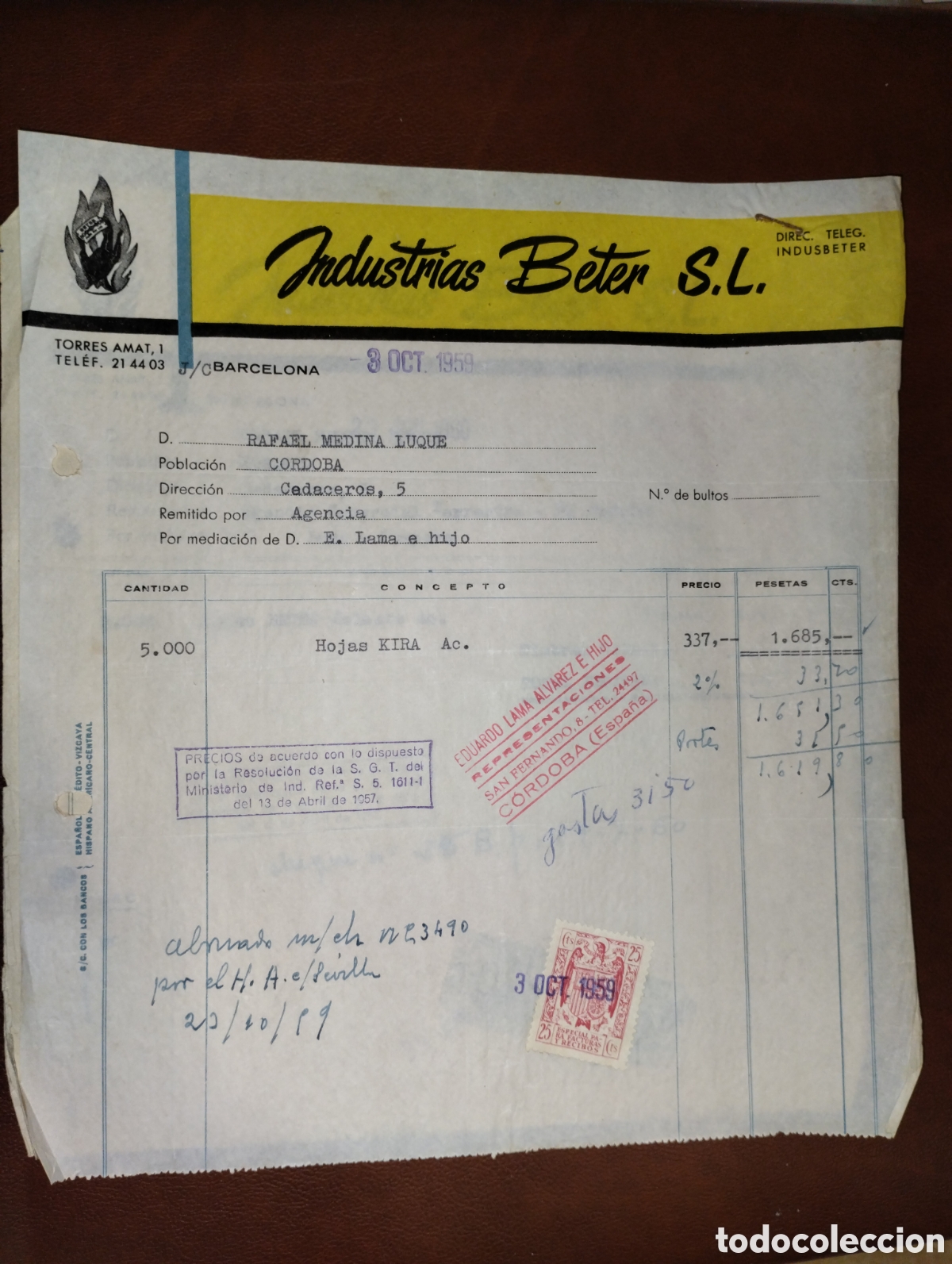 Facturas antiguas: LOTE 2 FACTURAS INDUSTRIAS BETER - Foto 1