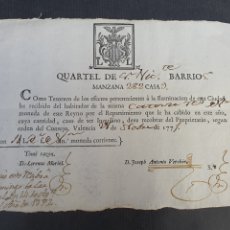 Fatture antiche: VALENCIA 1771 RARÍSIMO RECIBO DE ALUMBRADO PÚBLICO