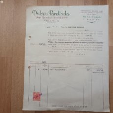 Facturas antiguas: ANTIGUA FACTURA DULCES PARELLADA ZARAGOZA CONCESIONARIO MORA ROSAS BARCELONA SELLO MOVIL 1956