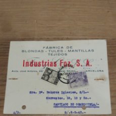 Facturas antiguas: BARCELONA 1943 FACTURA INDUSTRIA FINANCIERA MANTILLAS TEJIDOS MODA