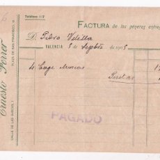 Facturas antiguas: ERNESTO FERRER. FERRETERÍA. BATERÍAS DE COCINA. VALENCIA, CALLE DE LAS BARCAS. 1905