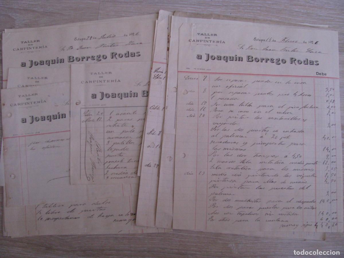 Facturas antiguas: 20 FACTURAS DE JOAQUIN BORREGO RODAS. TALLER DE CARPINTERIA. ESTEPA. AÑOS 1925-27.