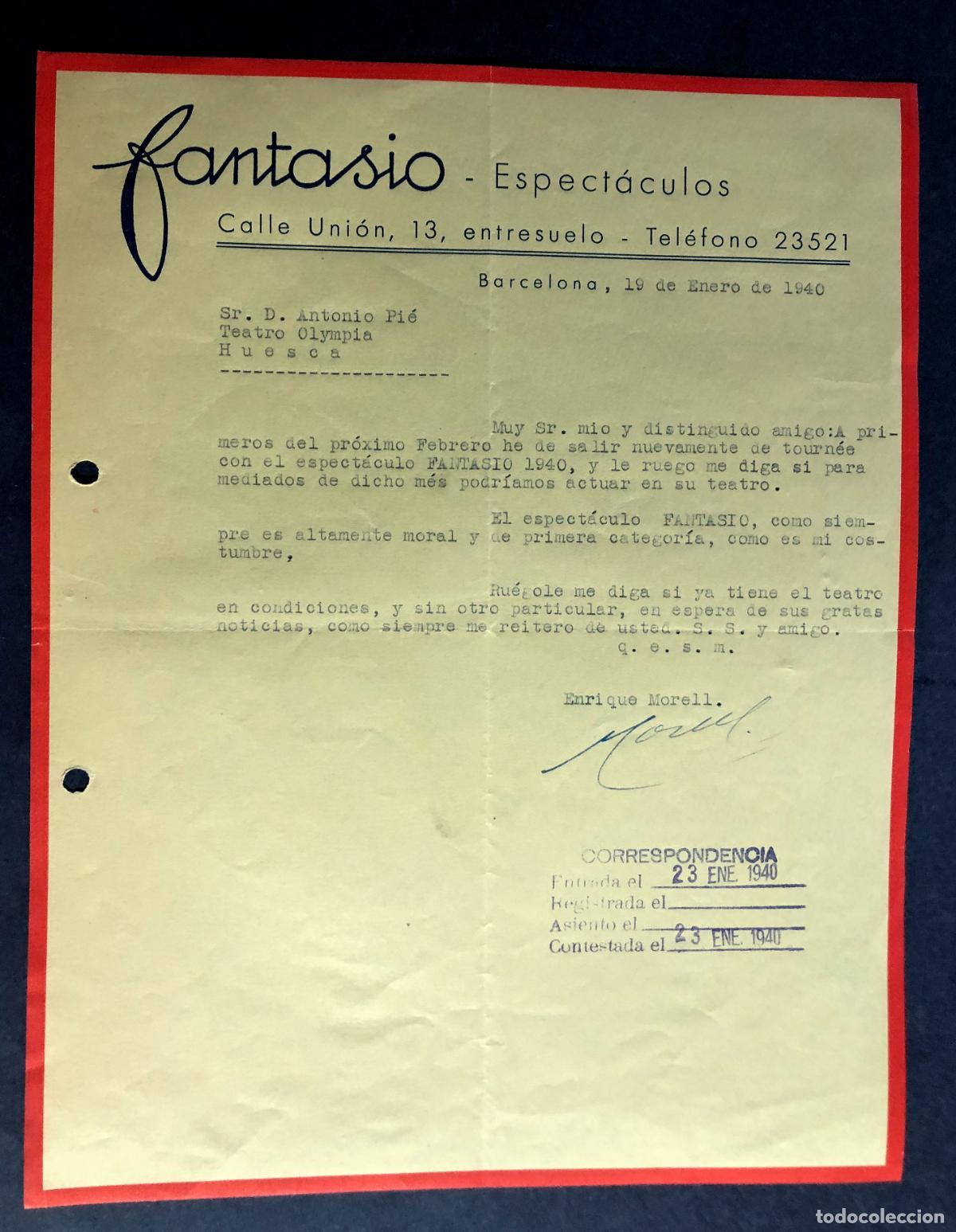 Facturas antiguas: BARCELONA 1940 / ESPECT&Aacute;CULOS FANTASIO - Foto 1