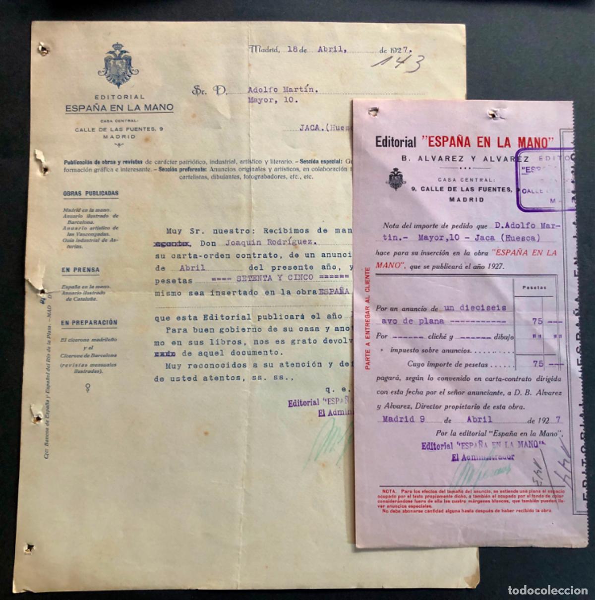Facturas antiguas: MADRID 1927 / EDITORIAL ESPA&Ntilde;A EN LA MANO - Foto 1
