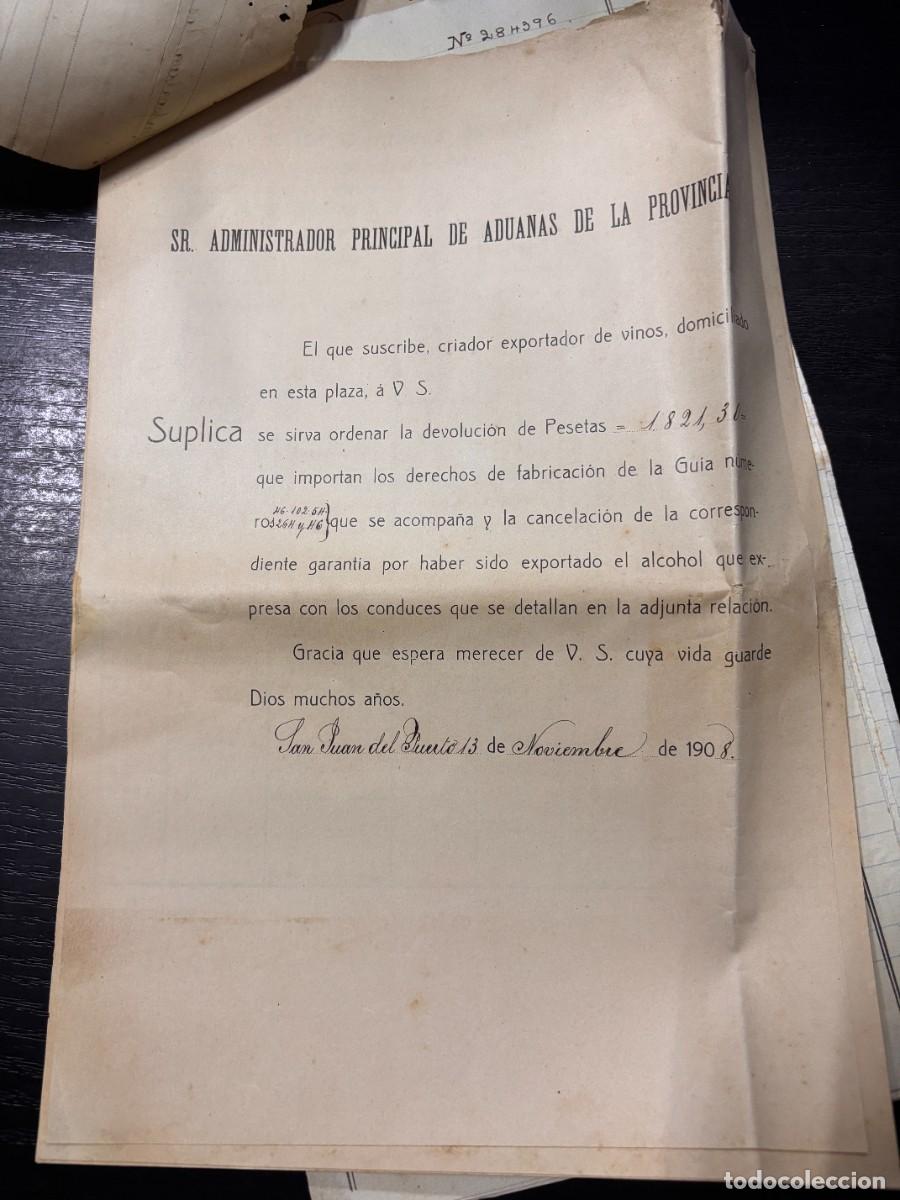 Facturas antiguas: SSAN JUAN DEL PUERTO, EXPORTACION DE VINOS. 1908 - Foto 2