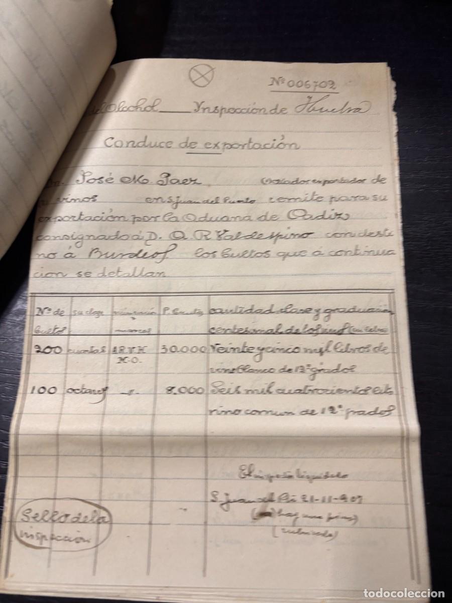 Facturas antiguas: SSAN JUAN DEL PUERTO, EXPORTACION DE VINOS. 1908 - Foto 12