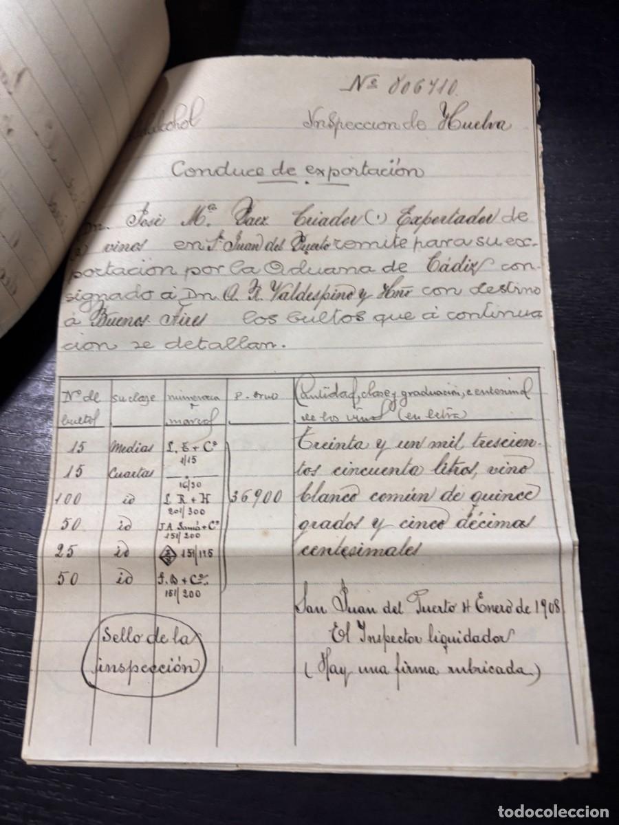 Facturas antiguas: SSAN JUAN DEL PUERTO, EXPORTACION DE VINOS. 1908 - Foto 18