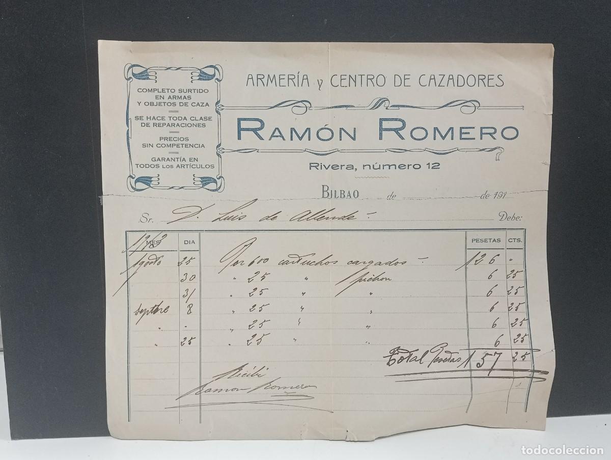 Facturas antiguas: RAM&Oacute;N ROMERO. ARMERIA Y CENTRO DE CAZADORES - Foto 1