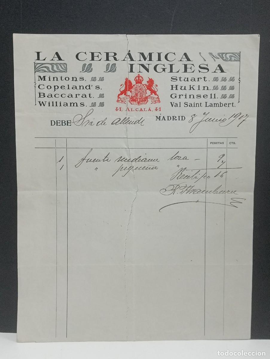 Facturas antiguas: LA CER&Aacute;MICA INGLESA. MADRID 1907 - Foto 1