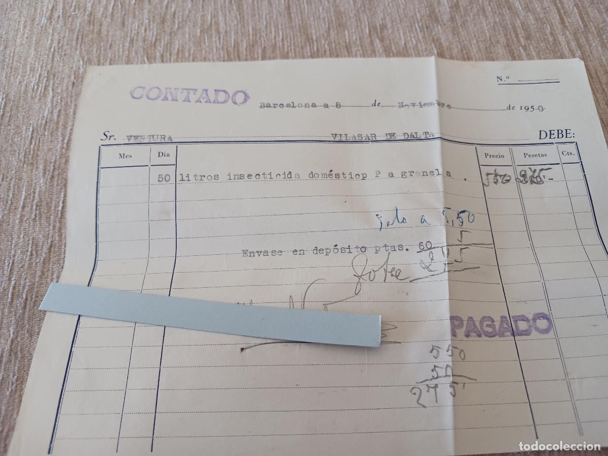 Facturas antiguas: venta al contado, insecticida domestico a granel, 1950 - Foto 1