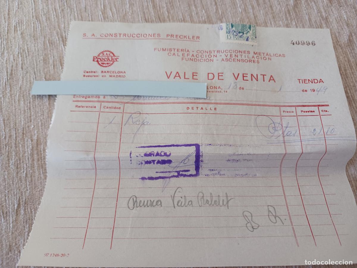 Facturas antiguas: venta al contado de construcciones preckler, 1949 - Foto 1