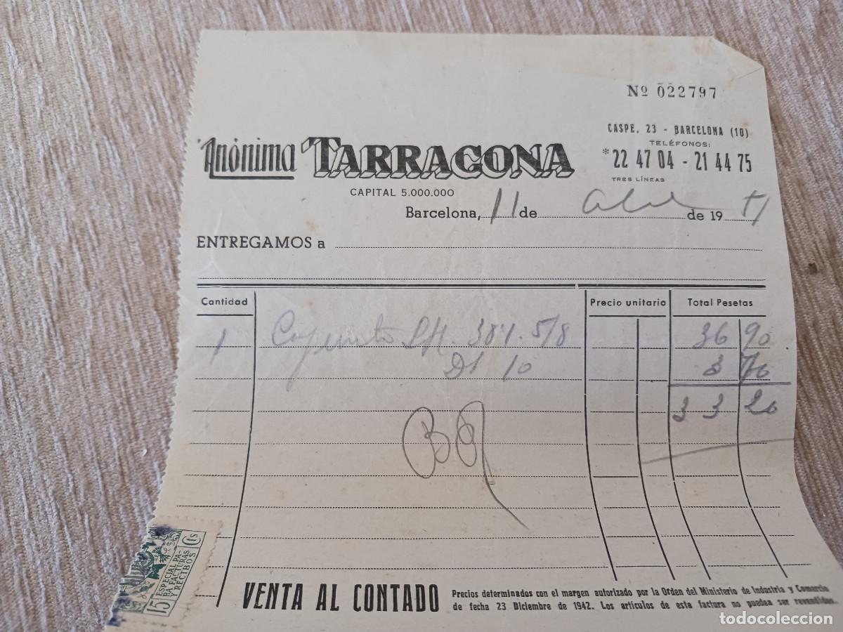 Facturas antiguas: venta al contado de anonima tarragona, 1951 - Foto 1