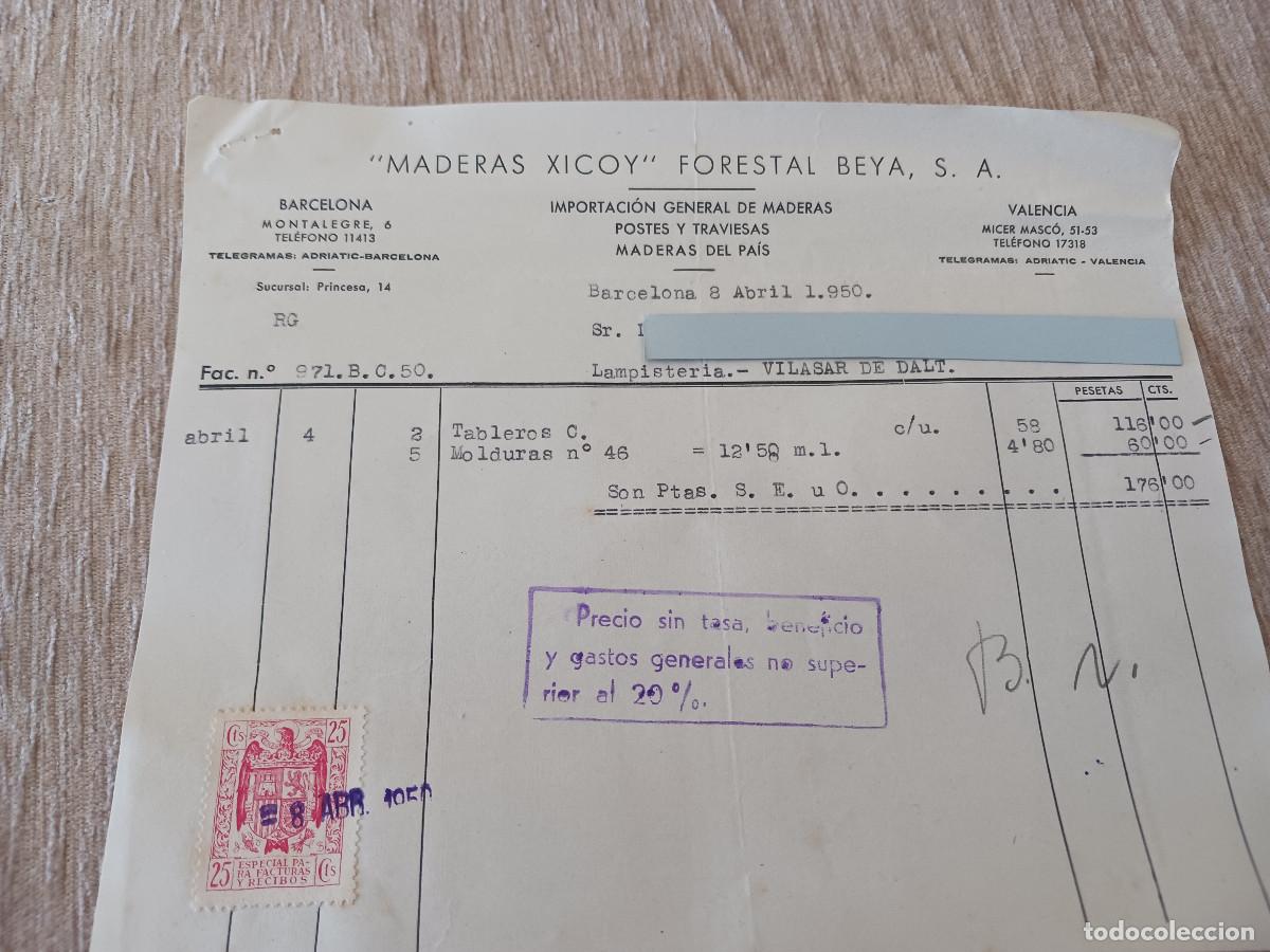 Facturas antiguas: venta al contado de maderas xicoy, forestal beya s.a., 1950 - Foto 1