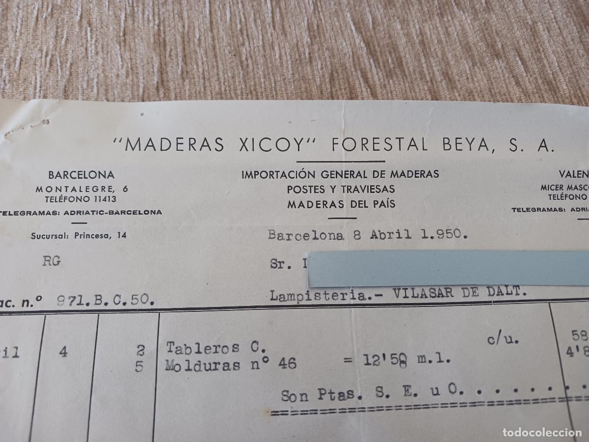 Facturas antiguas: venta al contado de maderas xicoy, forestal beya s.a., 1950 - Foto 2