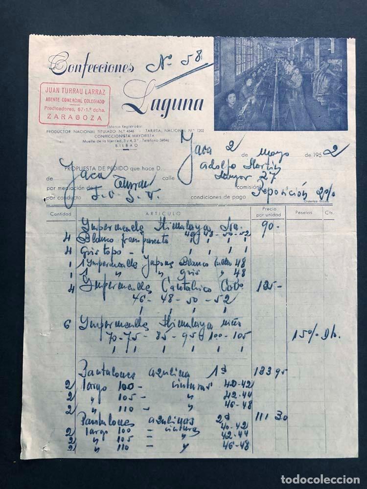 Facturas antiguas: CONFECCIONES LAGUNA / BILBAO A&Ntilde;O 1952 - Foto 1