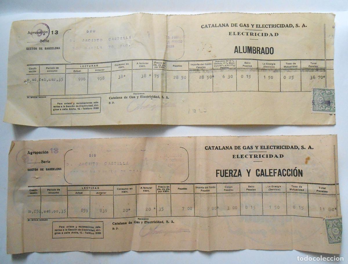 Facturas antiguas: Dos recibos de la luz, Barcelona 1935 - Foto 2
