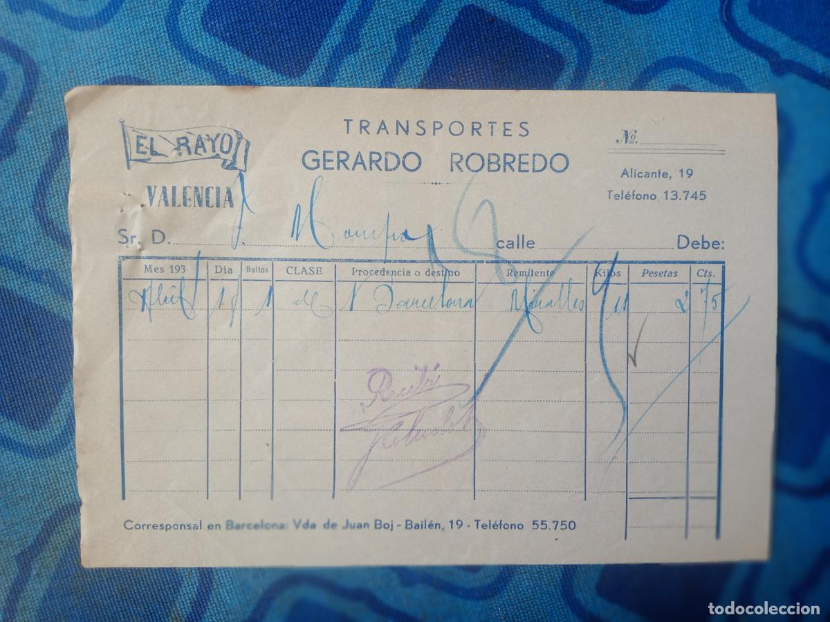 Facturas antiguas: Transportes Gerardo Robredo, Valencia 1935 - Foto 1