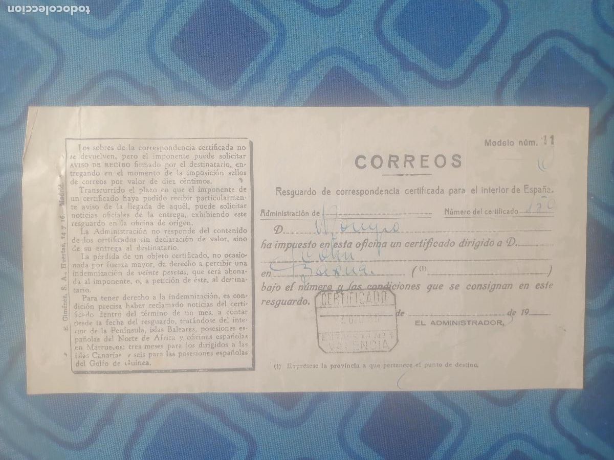 Facturas antiguas: Resguardo de certificado. Correos 1935 - Foto 1
