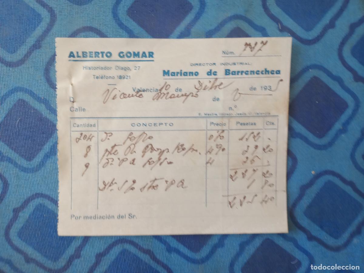 Facturas antiguas: Alberto Gomar. Valencia. Recibo 1935 - Foto 1