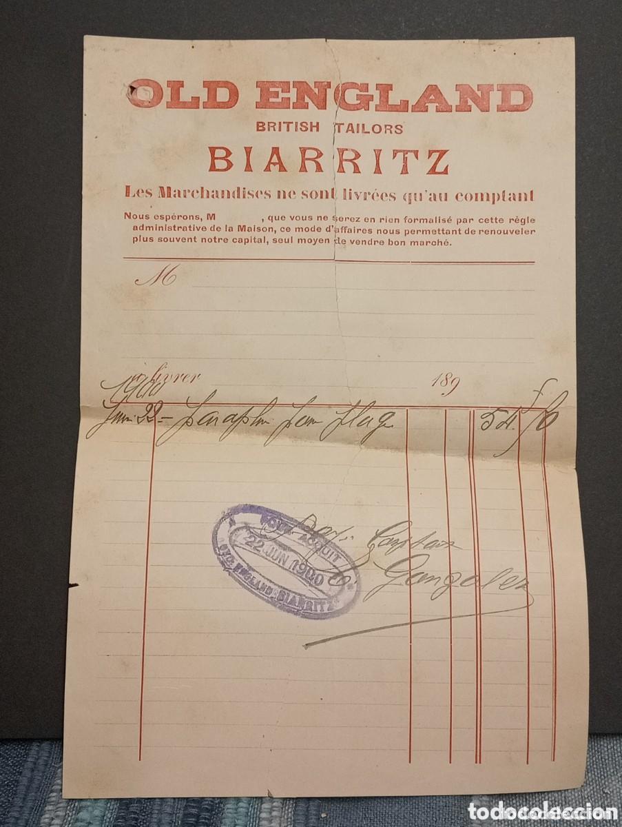 Facturas antiguas: OLD ENGLAND BRITHISH TAILORS - BIARRITZ 1900 - Foto 1