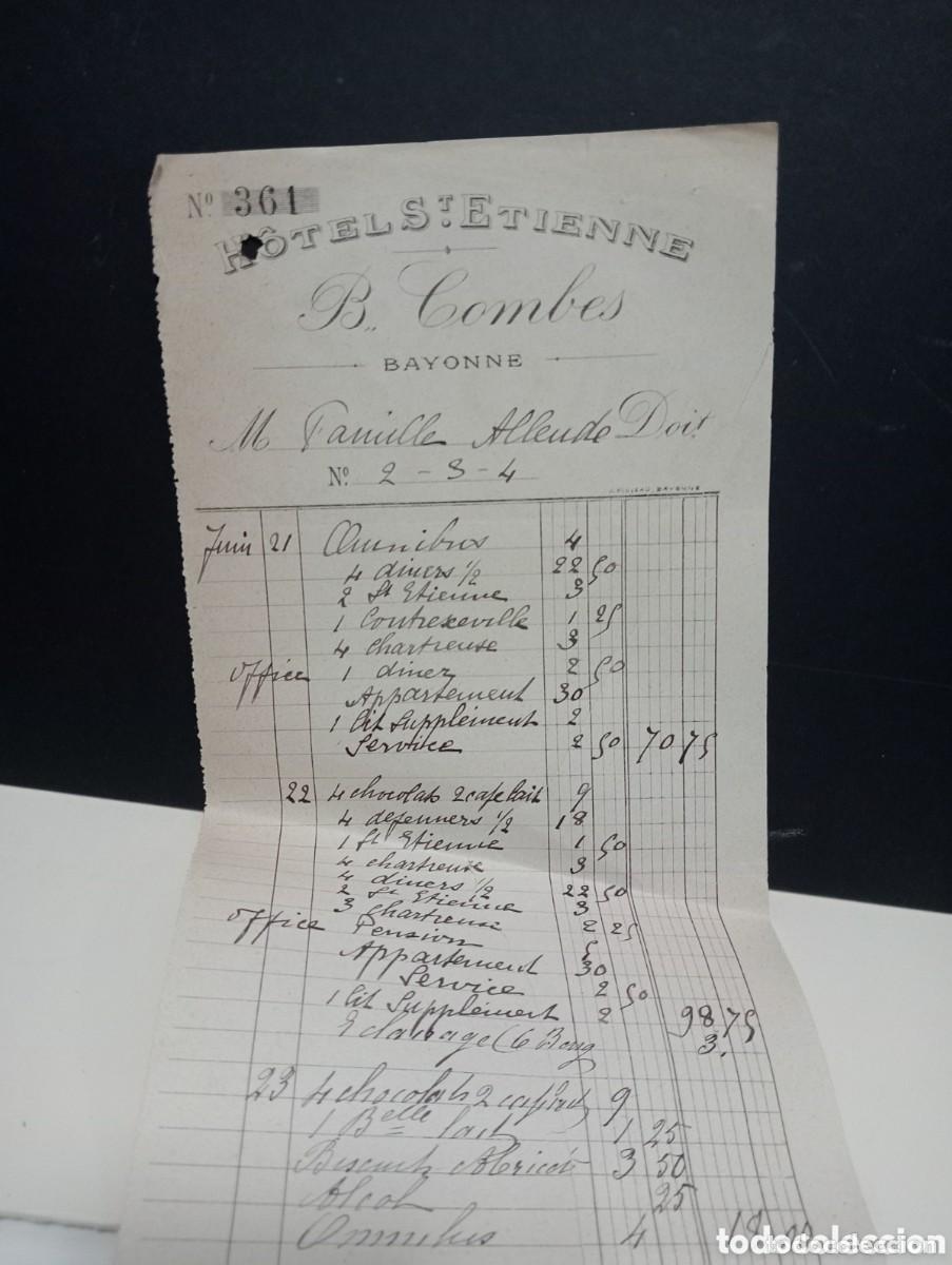 Facturas antiguas: HOTEL SAINT ETIENNE. B. COMBES. BAYONNE - Foto 1