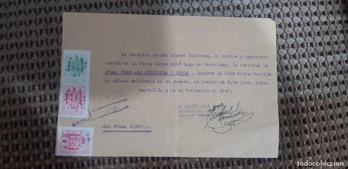Facturas antiguas: CASTELLON DE LA PLANA RECIBO R.RIBES PLA - Foto 1
