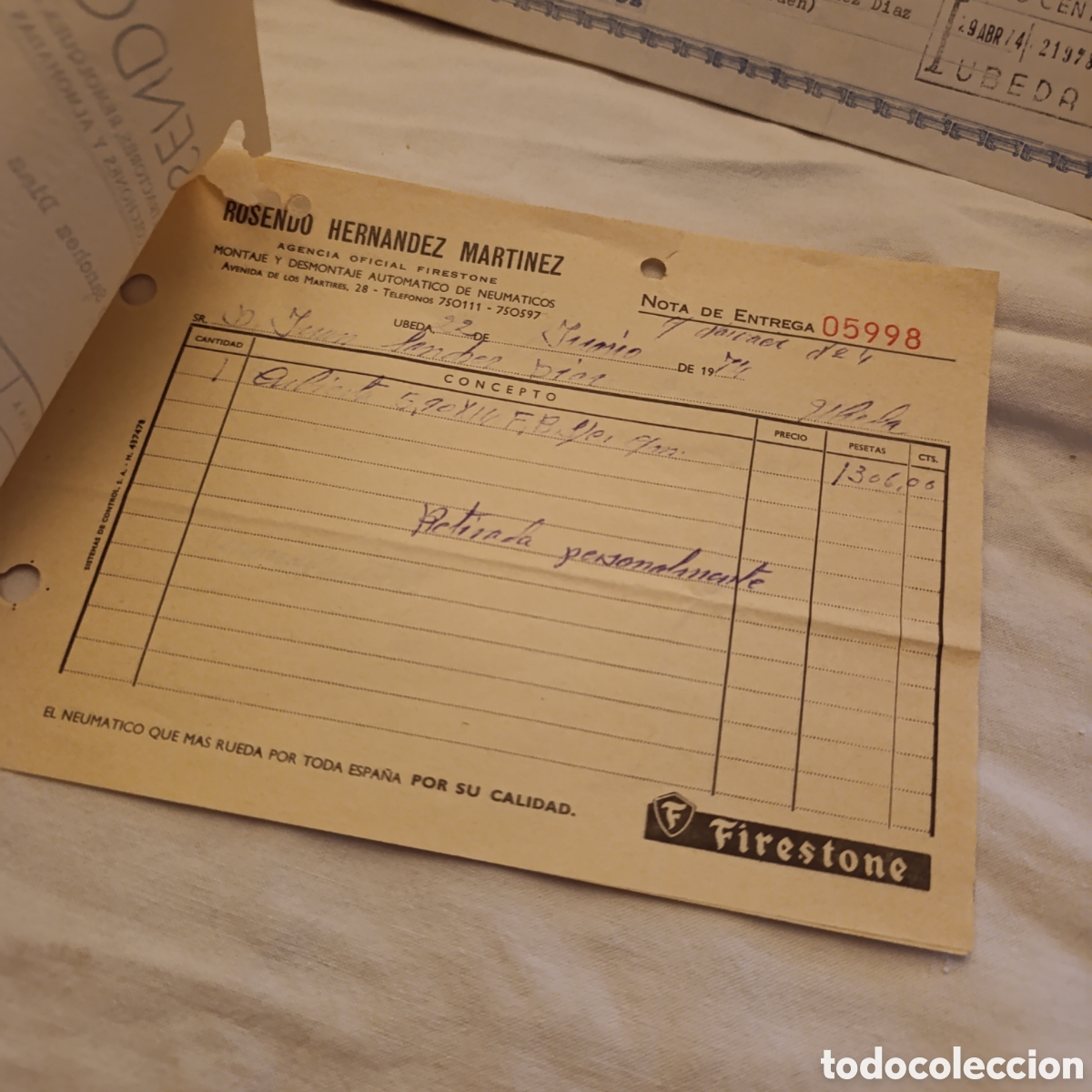 Facturas antiguas: &Uacute;BEDA,FACTURA FIRESTONE A&Ntilde;O 1974 - Foto 2